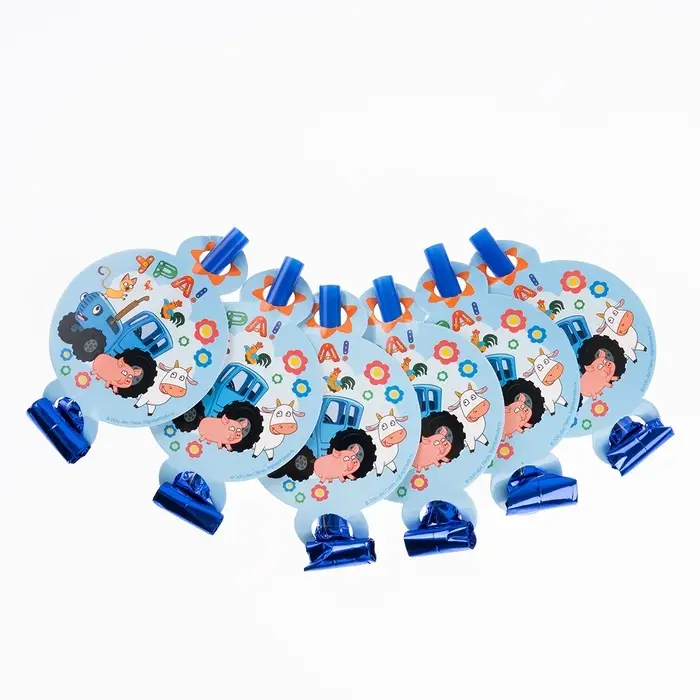 Карнавальные язычки гудки "Синий трактор". Веселое путешествие" 11 см, 6 шт.