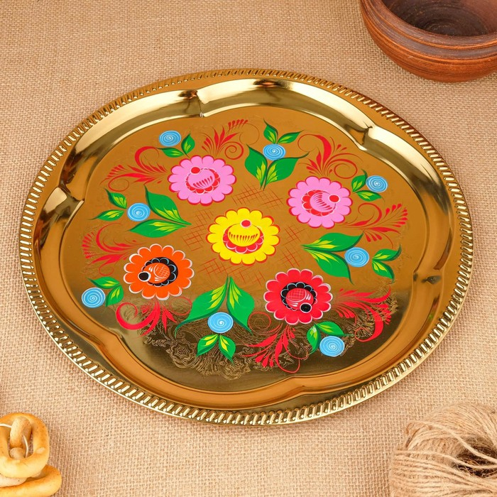 Набор «Цветы на золотом», жёлудь, 3 предмета, самовар 3 л, заварочный чайник 0,7 л, поднос Набор «Цветы на золотом», жёлудь, 3 предмета, самовар 3 л, заварочный чайник 0,7 л, поднос