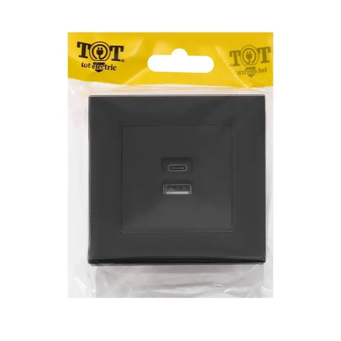Розетка TOT Matte Glass, 5 В, 2.1 A, разъёмы USB-A + USB-C, стекло, скрытая, чёрная