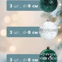 Ёлочные игрушки &laquo;Джейн - узоры звёзды&raquo;, d=8 см, набор 9 шт., зелёно-белый