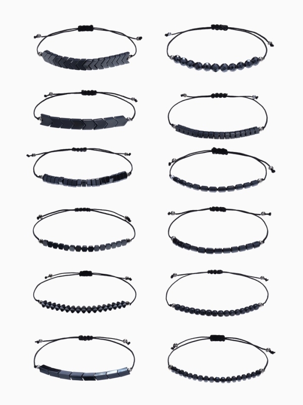 Браслет-оберег «Гематит» ассорти форм (неделимая фасовка 12 шт., цена за шт.), цвет серый