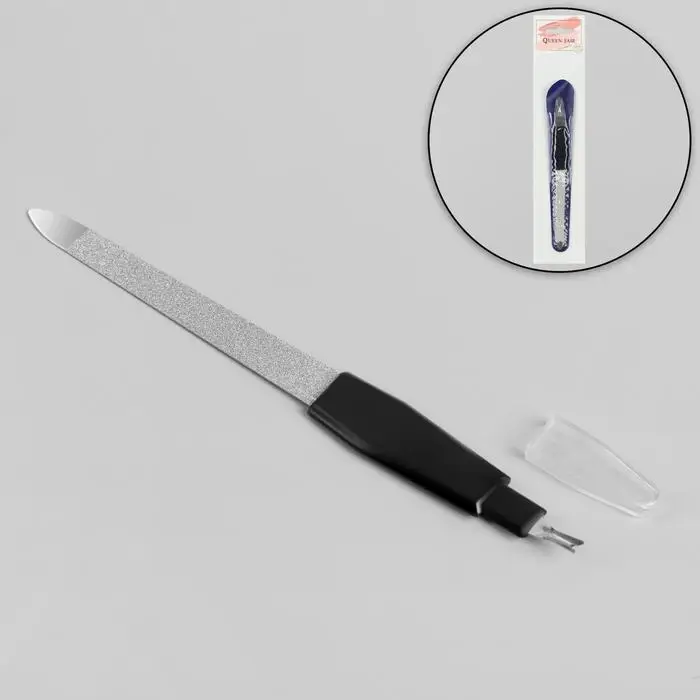 Пилка-триммер металлическая для ногтей, 15 см, с защитным колпачком, в чехле, чёрная