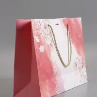 Пакет подарочный "Мрамор" , розовый , с бантиком , 32 х 25 х 11 см