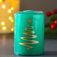 Свеча - цилиндр &laquo;Ёлочка&raquo;, декоративная, 5.6&times;8 см, зелёная