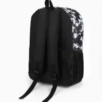 Рюкзак школьный на молнии, с карманами, с принтом, размер 30&times;13&times;42 см, чёрный/белый