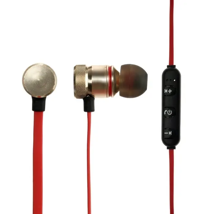 Наушники спортивные беспроводные, магнитные, Luazon VBT 1.30, вакуумные, Bluetooth 4.1, с микрофоном, 80 мАч, чёрно-красные