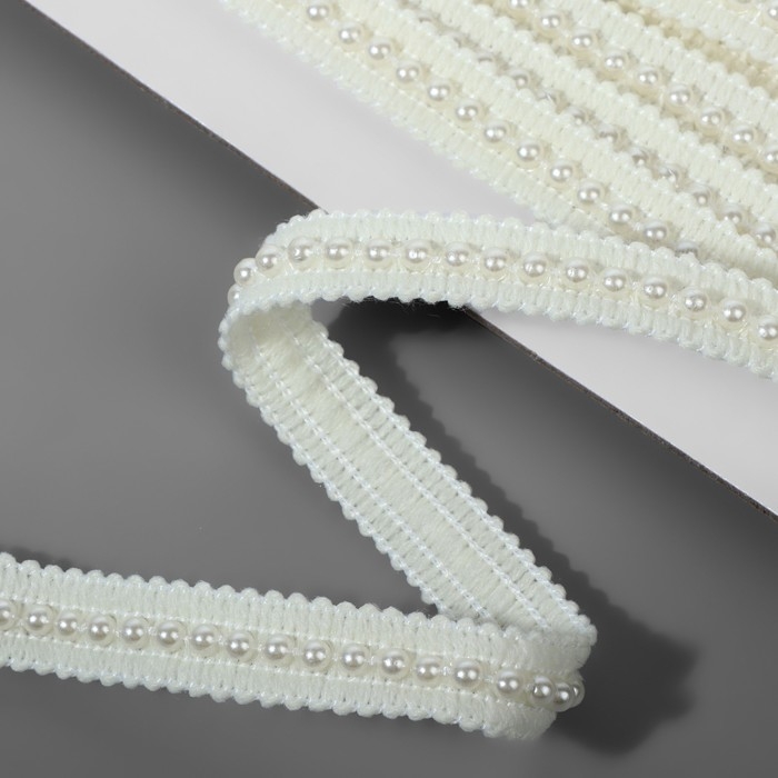 Тесьма декоративная, с бусинами, 13 мм, 4,5 ± 0,5 м, цвет белый Тесьма декоративная, с бусинами, 13 мм, 4,5 ± 0,5 м, цвет белый