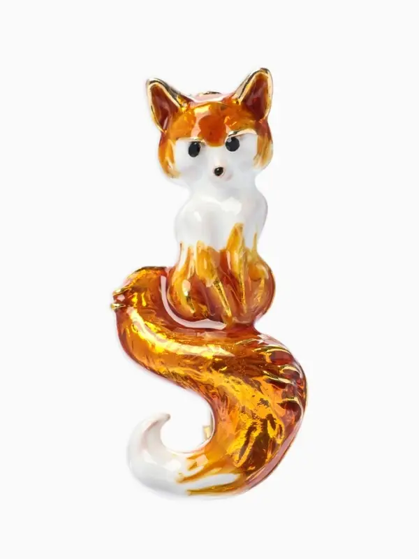 Брошь &laquo;Лиса&raquo; с хвостиком, цвет бело-оранжевый в золоте