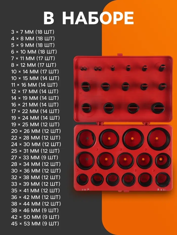 Набор резиновых уплотнительных прокладок ТУНДРА krep, диаметр 7-53 мм, 404 предмета