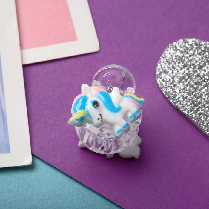 Краб для волос  Краб для волос "Маленькая радость" (набор 4 шт) единорожек, 2 см, бело-голубой