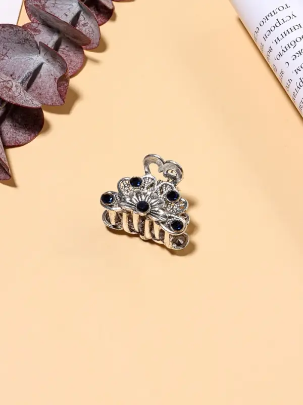 Крабик для волос &laquo;Синий туман&raquo;, цветок, 2.3 см, серебристый