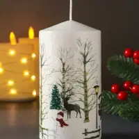 Свеча столб 70х140мм с декором, Дед мороз Свеча столб 70х140мм с декором, Дед мороз