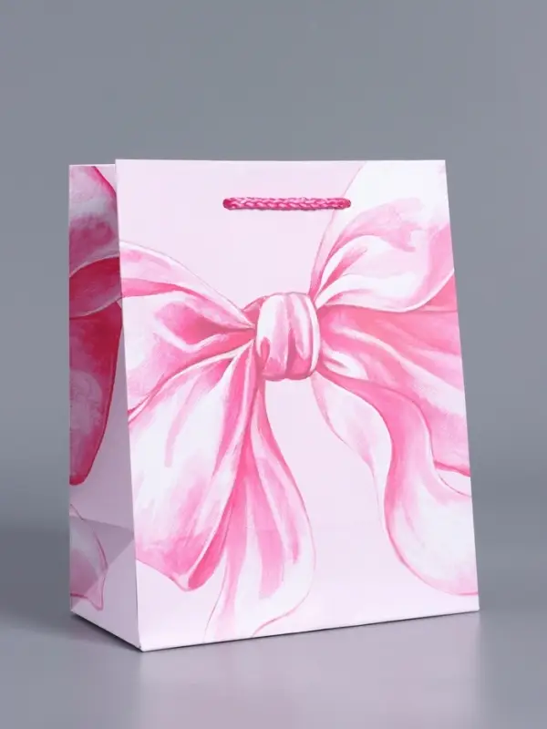 Пакет подарочный "Розовый бант" ламинированный 18 х 22,3 х 10 см