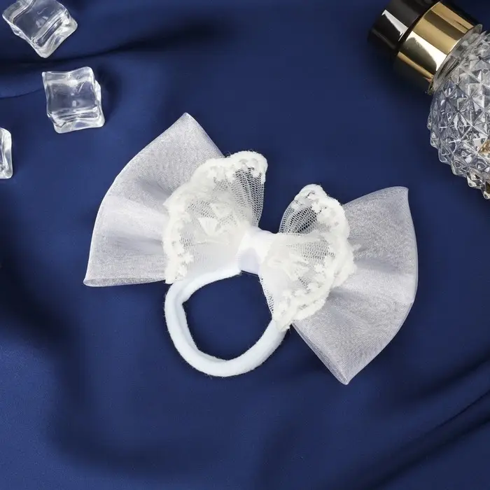 Резинка для волос бант «Школьница», кружево,9×6 см, белая