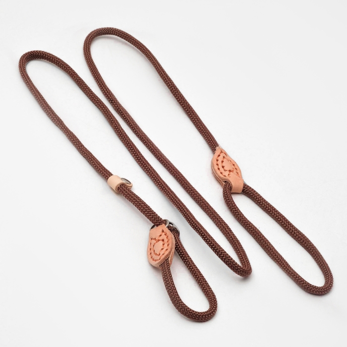 Поводок-удавка 150 см х 6 мм, полиэстер и натуральная кожа, коричневый Поводок-удавка 150 см х 6 мм, полиэстер и натуральная кожа, коричневый