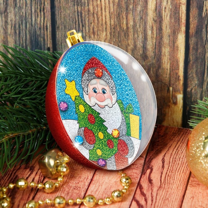 Ёлочный шар - фреска своими руками на новый год «Дед Мороз и ёлочка», новогодний набор для творчества Ёлочный шар - фреска своими руками на новый год «Дед Мороз и ёлочка», новогодний набор для творчества