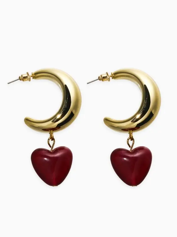 Серьги Серьги "Новый стиль", сердечки, цвет бордовый в золоте d3см