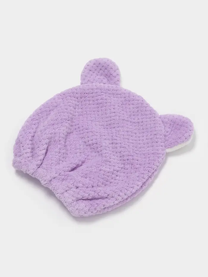 Чалма для сушки волос Доляна &laquo;Медвежонок&raquo;, микрофибра, фиолетовая