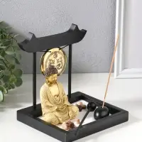 Сад Дзен "Будда в розовом, медитация у гонга" песок+камни+аромапалочки 13,2х15х16 см