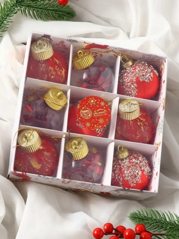 Ёлочные игрушки &laquo;Капризы зимы&raquo;, шары новогодние, d=6 см, 9 шт. красный