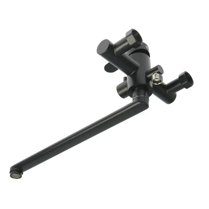 Смеситель для ванны ZEIN ZF3, излив 32 см, с душ набором, нержавеющая сталь, черный