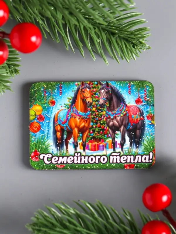 Набор новогодних магнитов 6 шт "Семейного тепла" 6х4,5 см