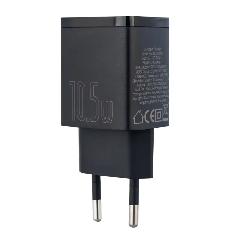 Переходник сетевого зарядного устройства на 2 USB 10.5W CCXJ010201 Baseus черный