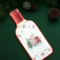 Блюдо сервировочное новогоднее Доляна &laquo;Сказки леса&raquo;, 25.5&times;10.2&times;1.5 см, в форме бутылки, стекло, белое, красное