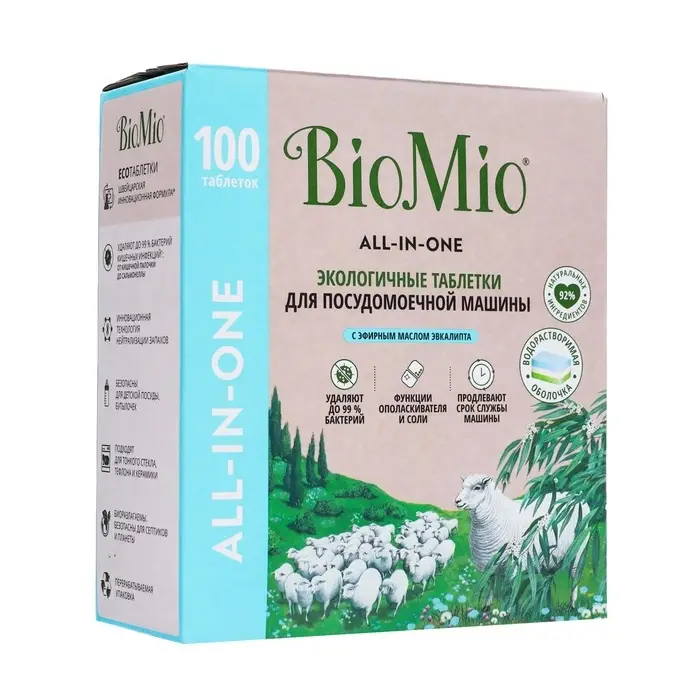 Таблетки для посудомоечной машины BioMio BIO-TABS MULTI с эвкалиптом, 100 шт. Таблетки для посудомоечной машины BioMio BIO-TABS MULTI с эвкалиптом, 100 шт.