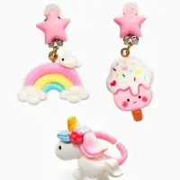 Набор детских украшений "Выбражулька" единорог, сладости, 3 предмета: клипсы, кольцо, бусы   1093720