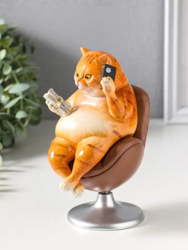 Сувенир полистоун лак "Пухлый кот - решала, в кожаном кресле" крутится 10,5х8,7х16 см