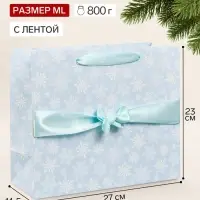 Пакет подарочный с лентой &laquo;Снежинки&raquo;, ML 27&times;23&times;11.5 см