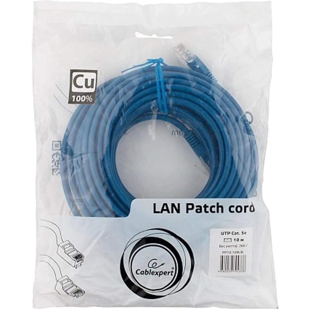 Патч-корд UTP Cablexpert PP10-10M/B кат.5e, 10м, литой, (синий)