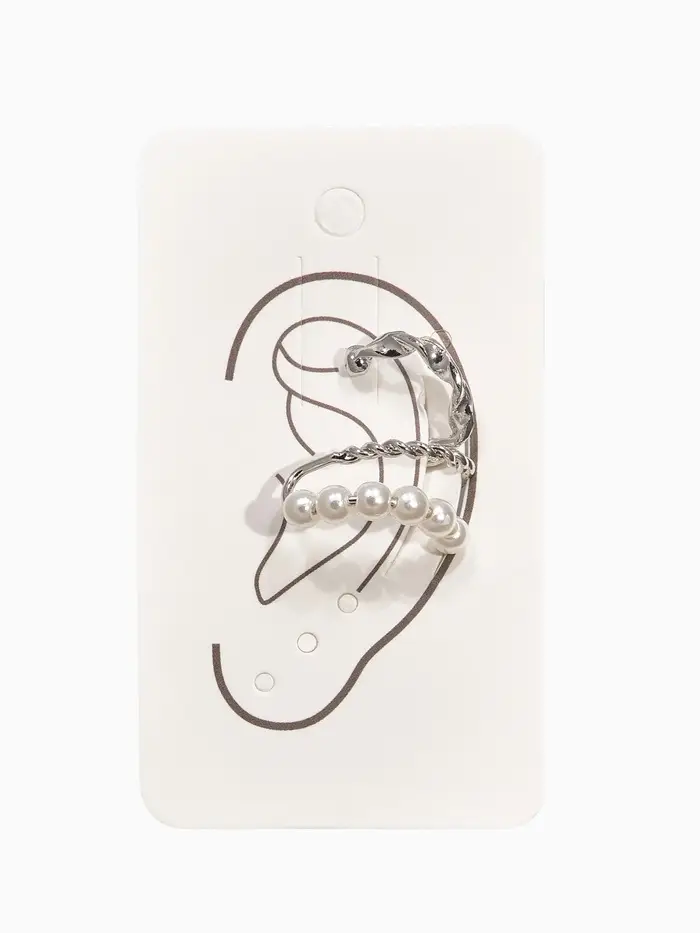 Серьги каффы &laquo;Жемчужная диадема&raquo;, 2 шт. белые в серебре