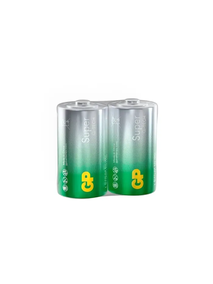 Батарейка алкалиновая GP Super, D, LR20-2BL, 1.5 В, спайка, 2 шт.