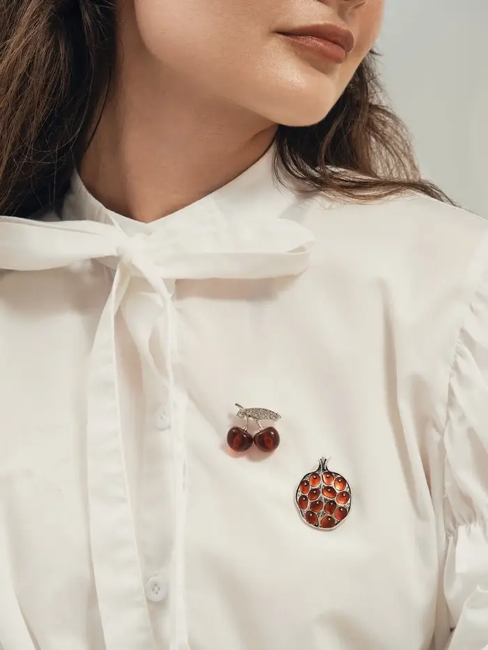 Брошь &laquo;Вишни&raquo;, наливные, бордовая в серебре