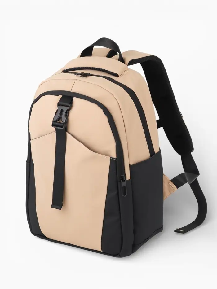 Рюкзак, 27*13*38,5 см, 2 отд 3н/карм, Комби, Водонепрон. дно, бежевый/черн
