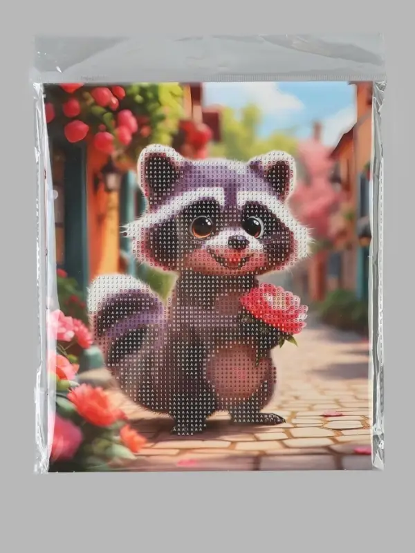 Алмазная мозаика &laquo;Енот с лотосом&raquo; 21&times;25 см, с мольбертом