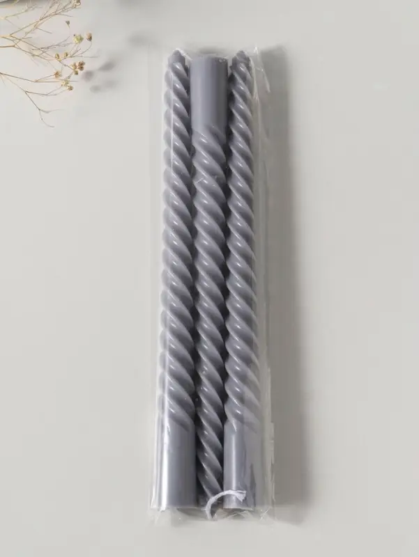 Набор свечей витых 25 см, 3 шт., 57 г, 5 ч, серый