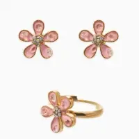 Набор детский "Выбражулька" 3 пред-а: кулон, кольцо, серьги, цветок, розовый в золоте