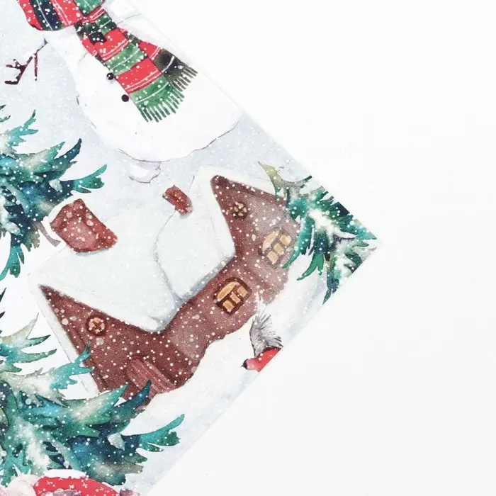 Упаковочная бумага на новый год глянцевая двухсторонняя «Зимняя деревушка», 50 х 70 см