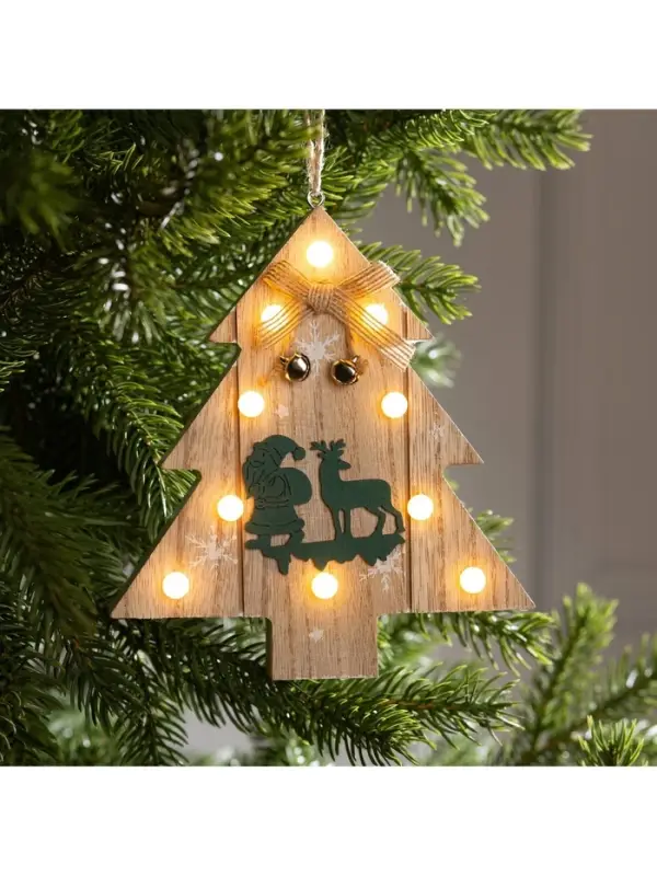 Ёлочная игрушка &laquo;Ёлочка с Дедом Морозом и оленем&raquo;, 16&times;14&times;3, от батареек АААx2, свечение тёплое белое