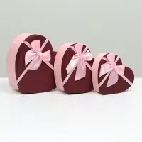 Набор подарочных коробок сердце 3 в 1, бордовый, 21&times;19&times;9 - 15.5&times;14&times;6 см