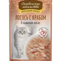 Влажный корм для кошек &laquo;Деревенские лакомства&raquo;, лосось с крабом в нежном желе, пауч, 70 г