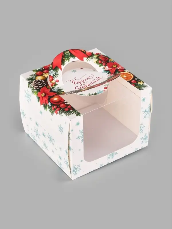 Коробка под бенто - торт с окном новогодняя &laquo;Загадай желание&raquo;, 16&times;16&times;12.5 см