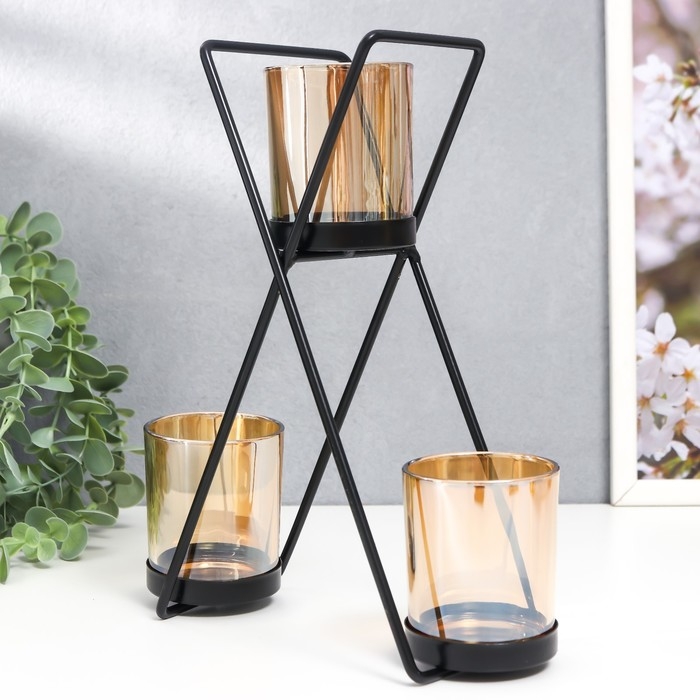Подсвечник металл, стекло на 3 свечи Подсвечник металл, стекло на 3 свечи "Гарна" d-5 см, чёрный 9х21х25 см