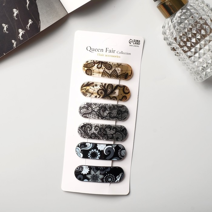 Невидимка для волос  Невидимка для волос "Герти" (набор 6 шт) грация узоры, 5,5 см