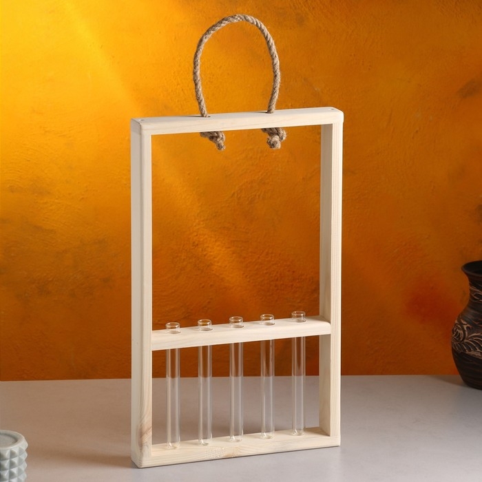 Кашпо деревянное 26×5×40 см с 5 колбами 15 см  Кашпо деревянное 26×5×40 см с 5 колбами 15 см "Рамка Экстра Слим", ручка Дарим Красиво