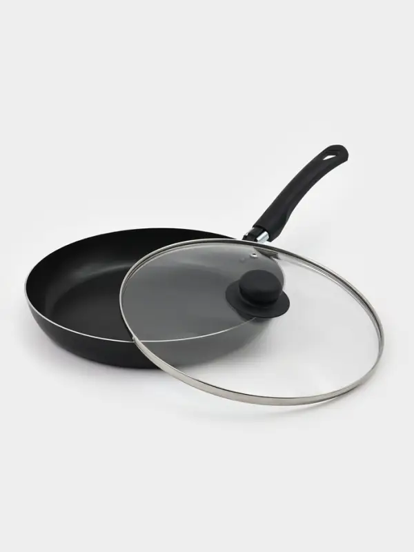 Сковорода Consul, d=28 см, пластиковая ручка, стеклянная крышка, антипригарное покрытие, алюминий, чёрная