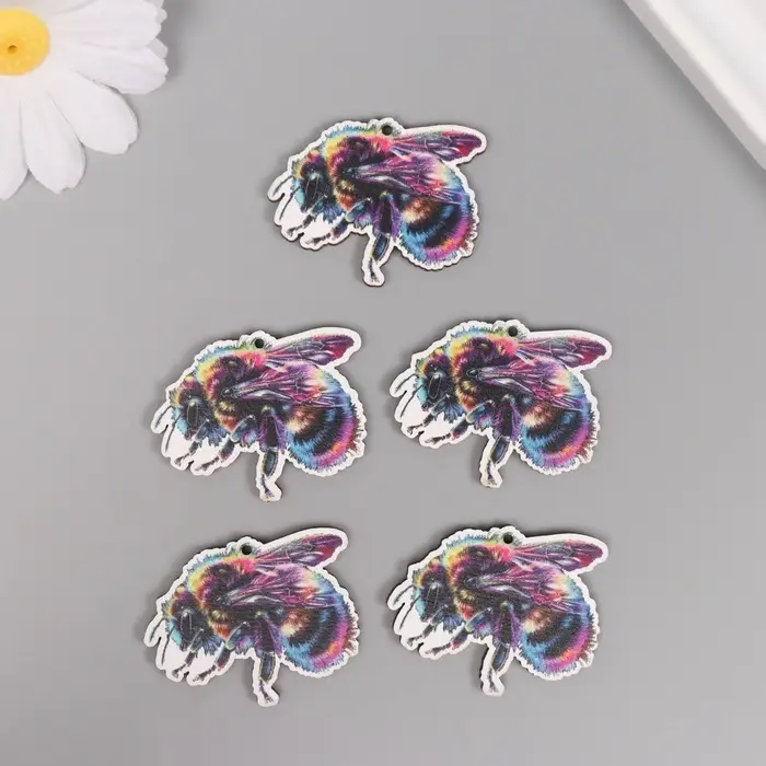 Декор для творчества дерево "Цветная пчела" 3,3х3,9х0,3 см